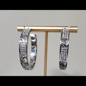 Forever Fendi Earrings. Hoop Silver With Crystals